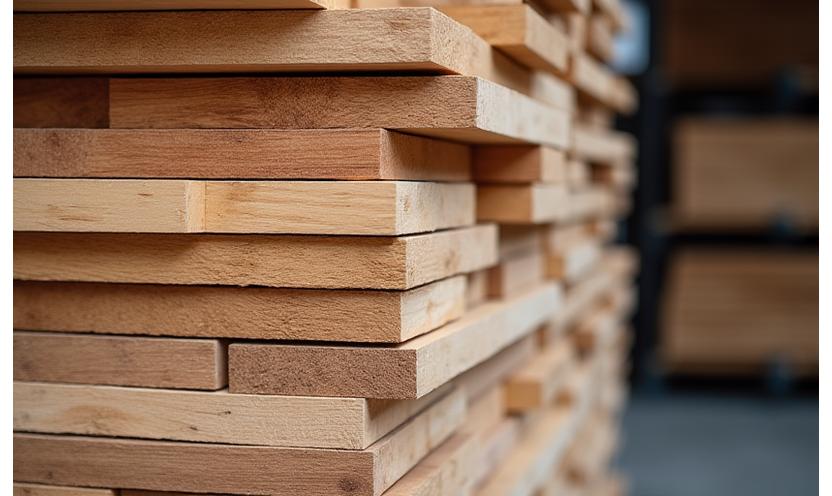 Stapel von sorgfältig gestapeltem, nachhaltig gewonnenem Holz in einem Lager
