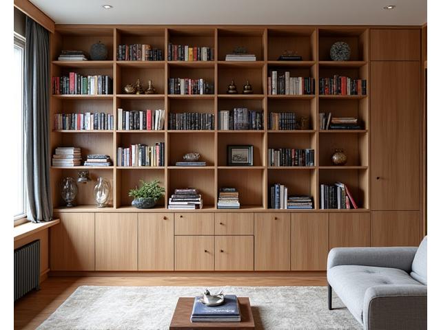 Eingebautes Bibliotheksregal aus Eiche