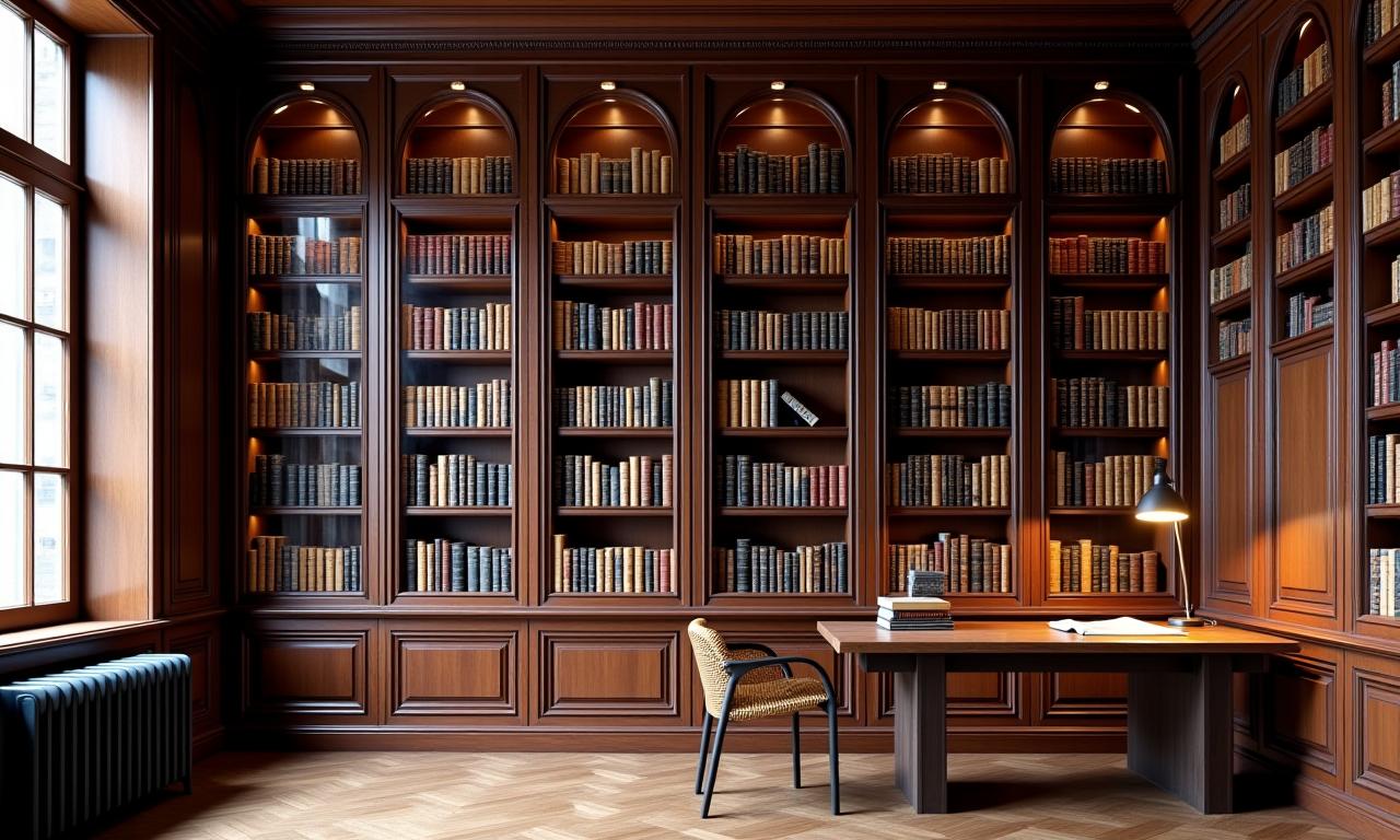 Altbau-Bibliothek in Wien, maßgefertigt aus dunklem Holz